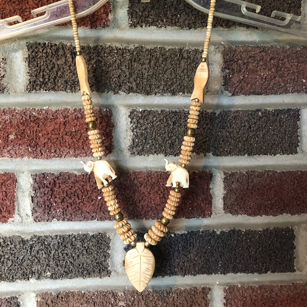 African bone carved necklace; elephants - Picture 2 of 8